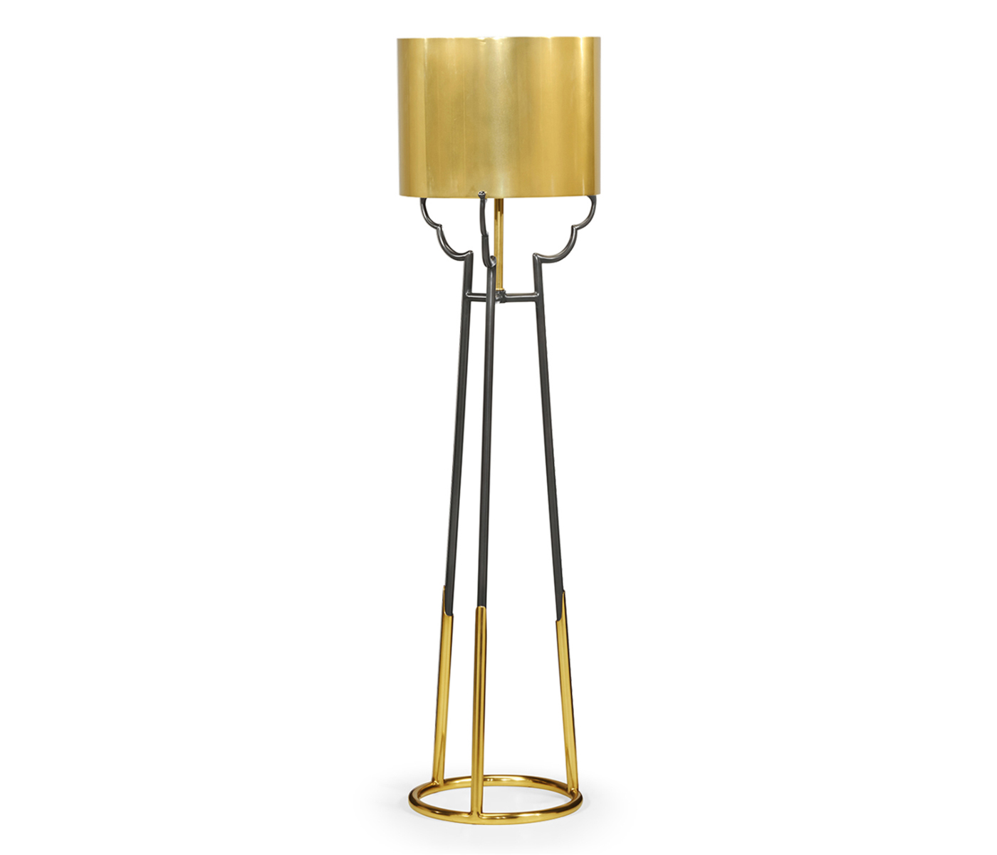 Contemporary Antique Satin Gold Brass & Black Stainless Steel Floor Lamp