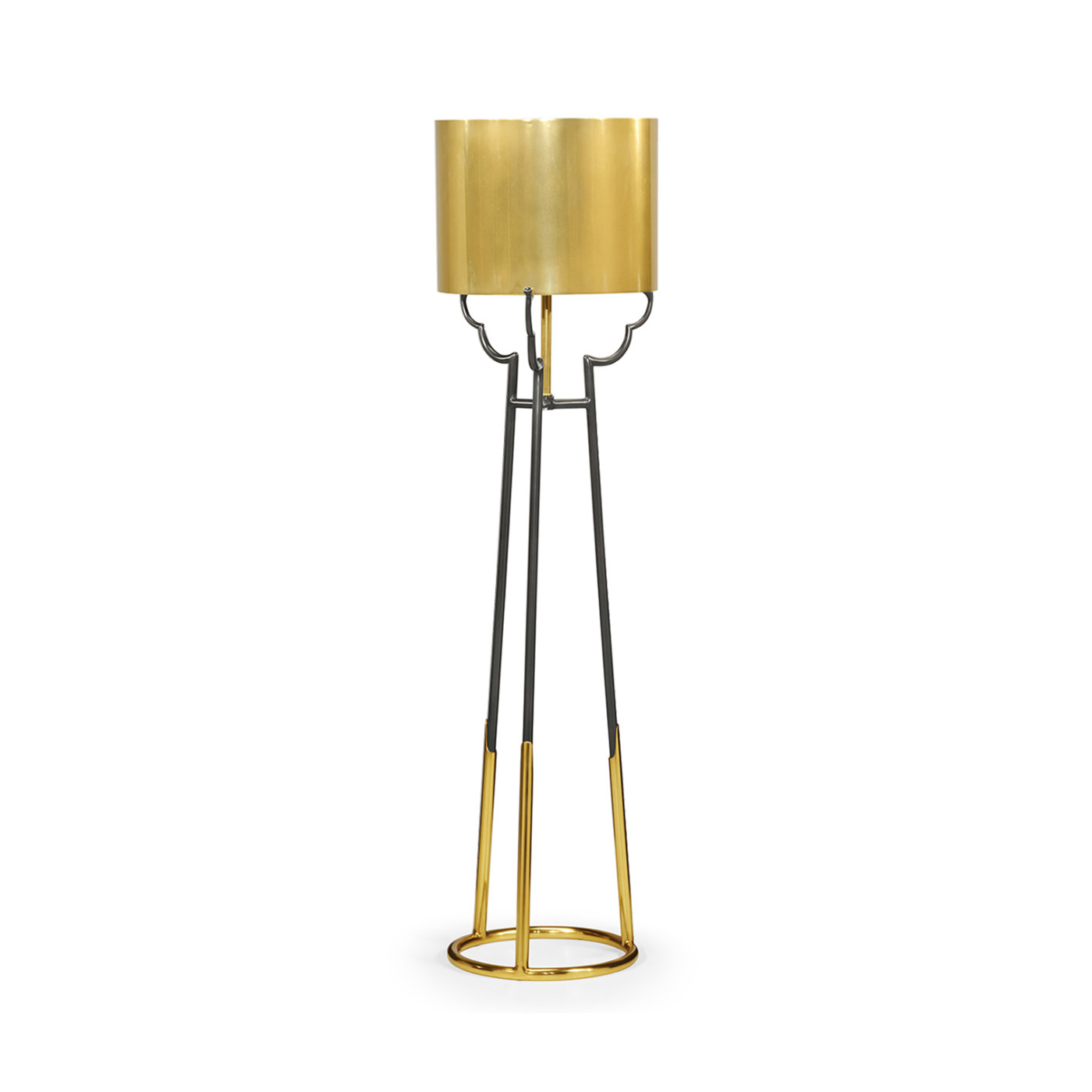 Contemporary Antique Satin Gold Brass & Black Stainless Steel Floor Lamp