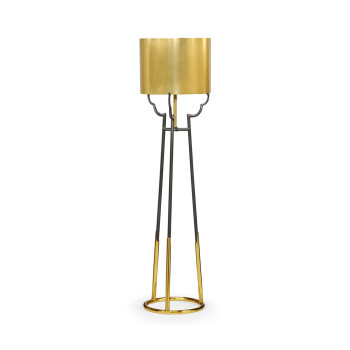 Contemporary Antique Satin Gold Brass & Black Stainless Steel Floor Lamp
