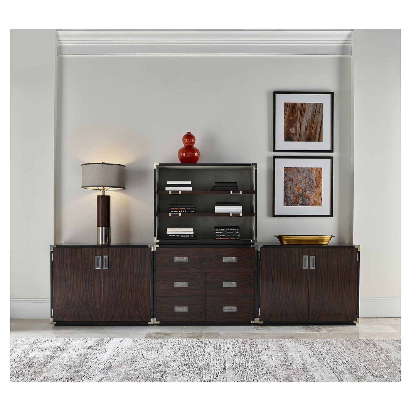 Campaign Style Dark Santos Rosewood Storage Cabinet
