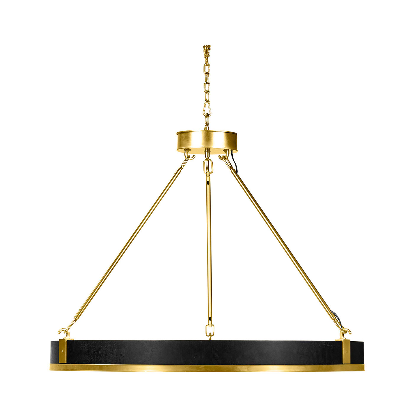 Round Contemporary Ebonised Oak & Brass Chandelier