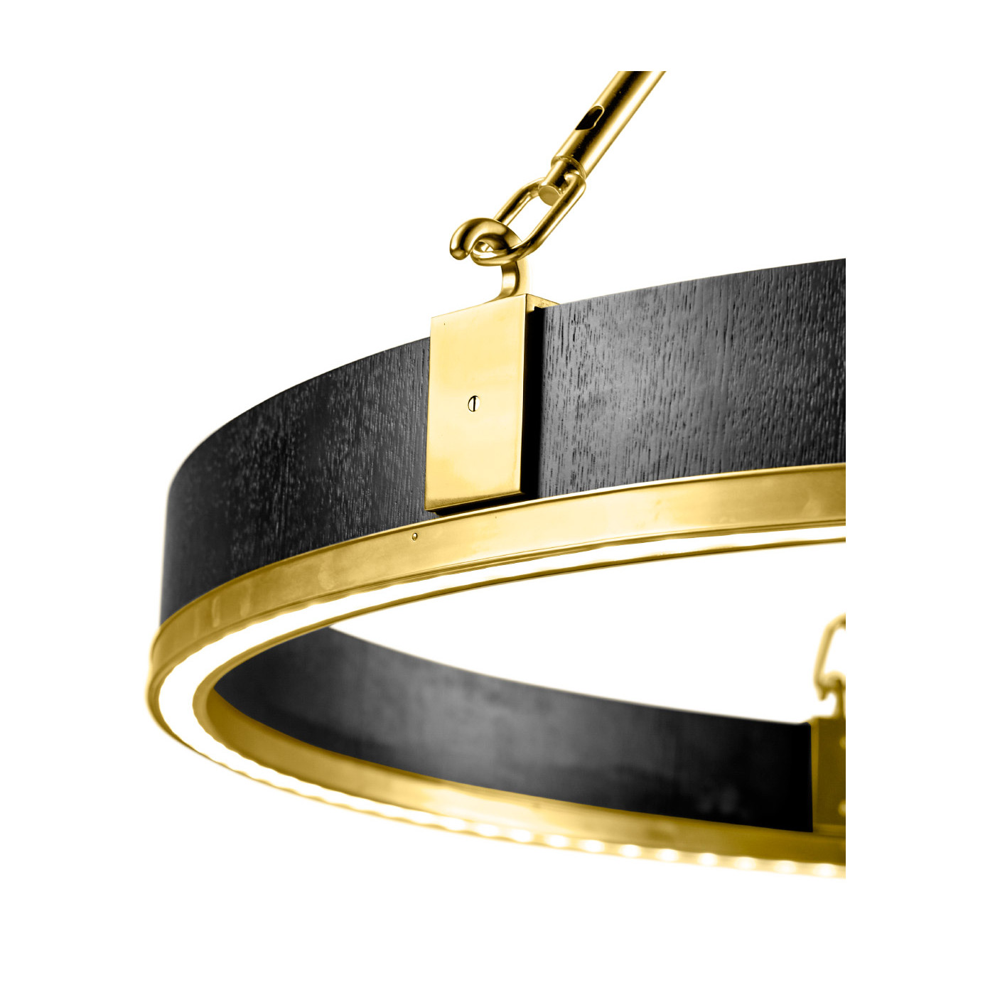 Round Contemporary Ebonised Oak & Brass Chandelier