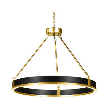 Round Contemporary Ebonised Oak & Brass Chandelier