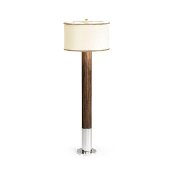 Circular Campaign Style Dark Santos Rosewood & White Stainless Steel Floor Lamp