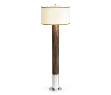 Circular Campaign Style Dark Santos Rosewood & White Stainless Steel Floor Lamp