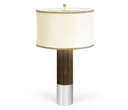 Circular Campaign Style Dark Santos Rosewood & White Stainless Steel Table Lamp