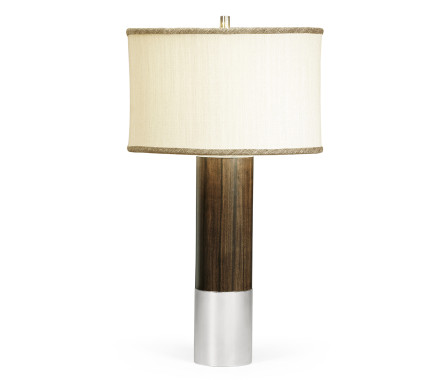 Circular Campaign Style Dark Santos Rosewood & White Stainless Steel Table Lamp