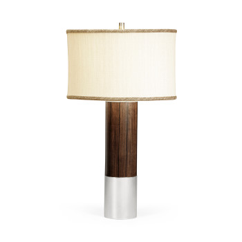 Circular Campaign Style Dark Santos Rosewood & White Stainless Steel Table Lamp