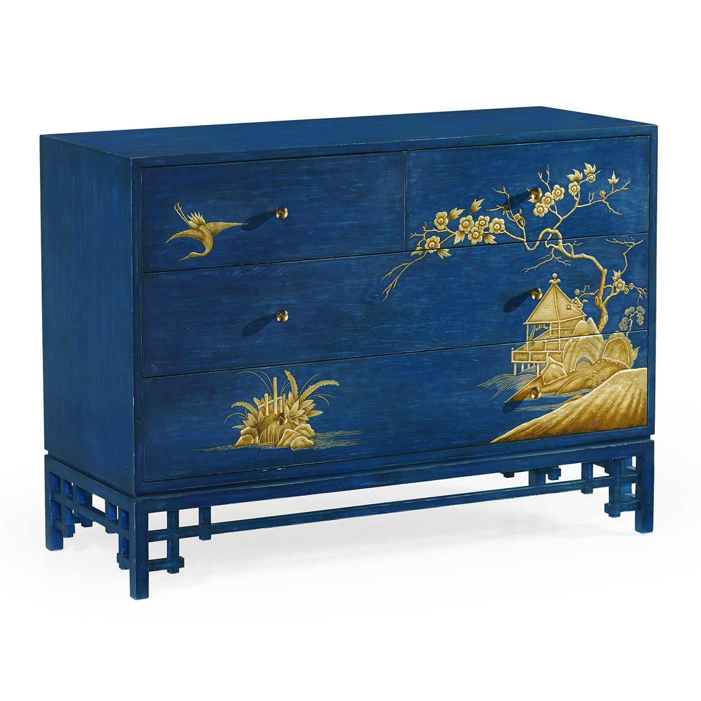 Chinoiserie Style Antique Royal Blue Chest of Drawers