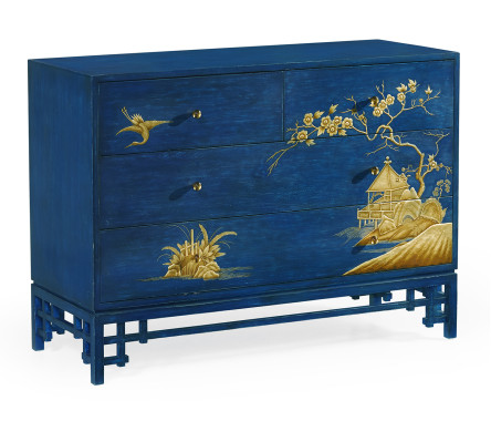 Chinoiserie Style Antique Royal Blue Chest of Drawers