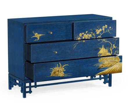 Chinoiserie Style Antique Royal Blue Chest of Drawers