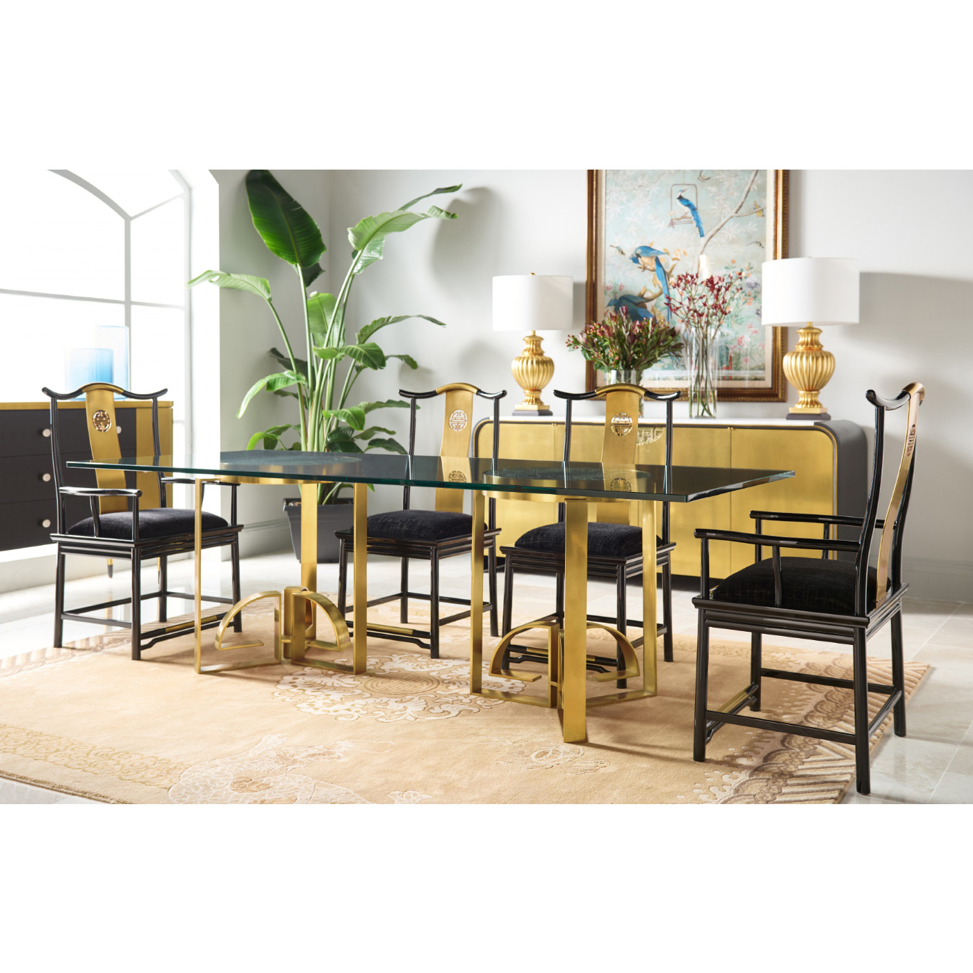 Fusion Black Gloss & Brass Dining Arm Chair