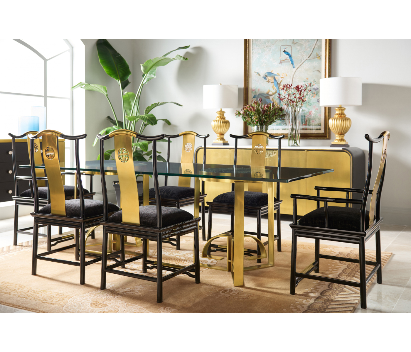 Fusion Black Gloss & Brass Dining Arm Chair