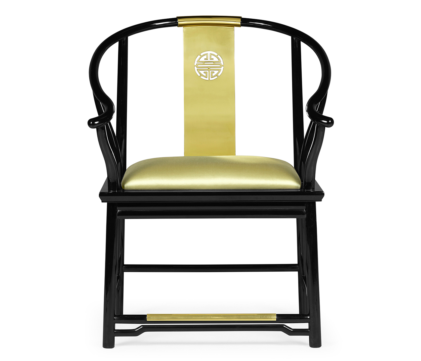 Fusion Rounded Black Gloss & Brass Dining Arm Chair