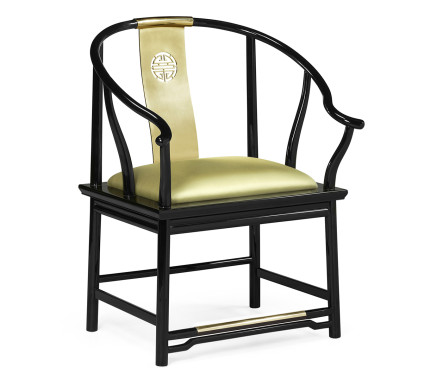 Fusion Rounded Black Gloss & Brass Dining Arm Chair