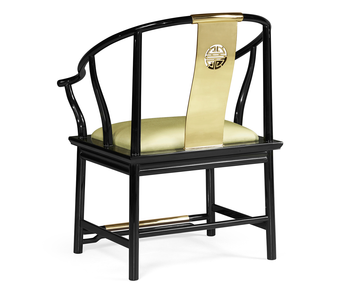 Fusion Rounded Black Gloss & Brass Dining Arm Chair