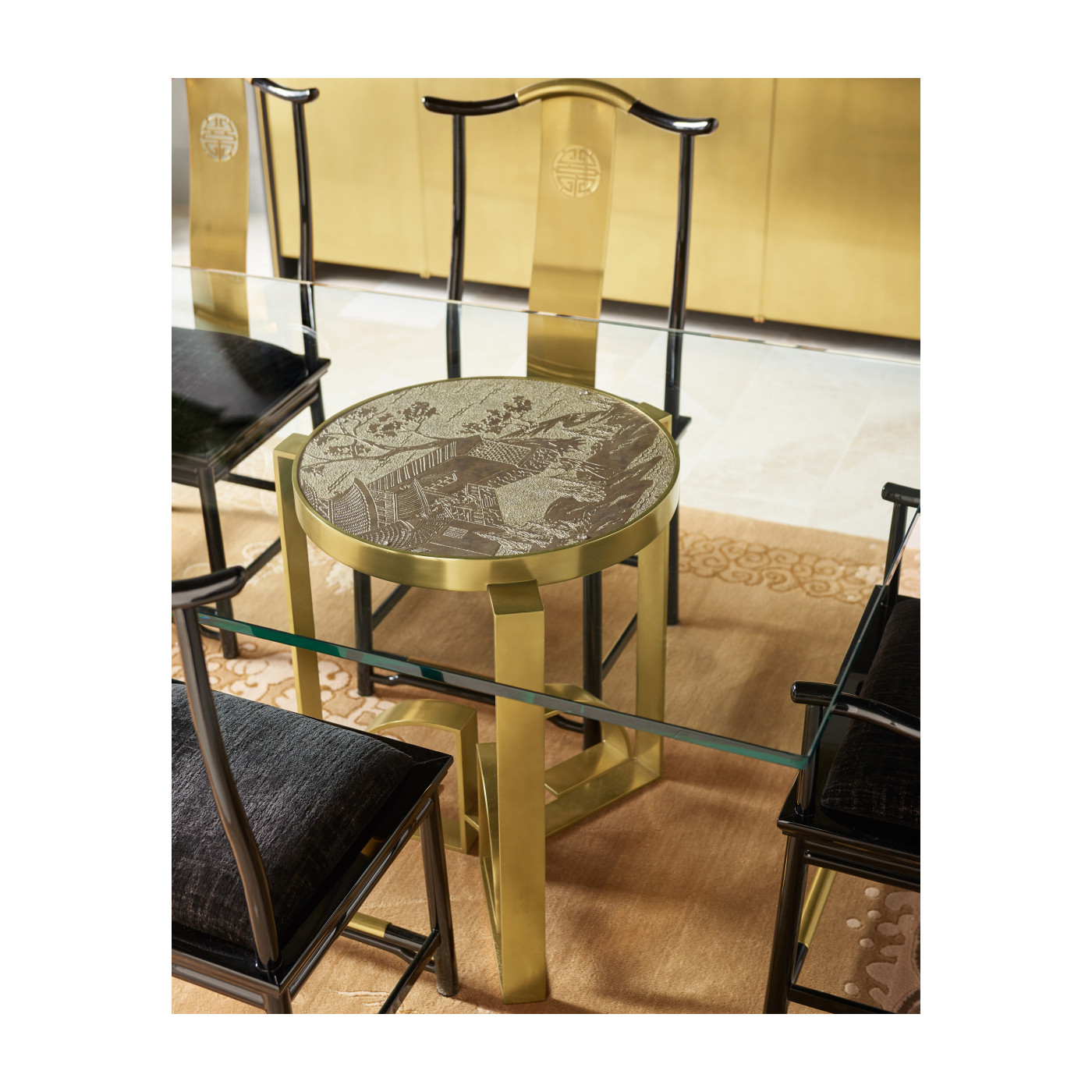 Fusion Black Gloss & Brass Dining Side Chair