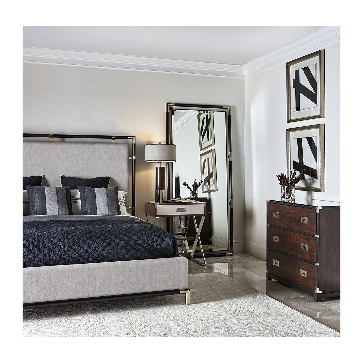 Campaign Style Ebonised Oak UK King Bed