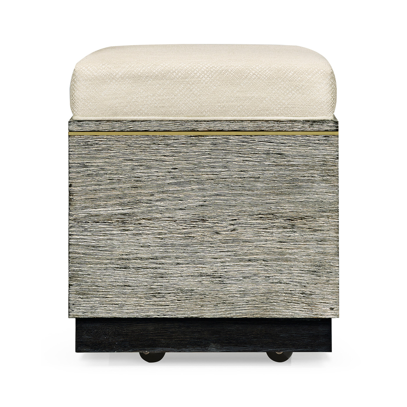 Geometric Dark French Oak Stool with Inside Storage on Wheels