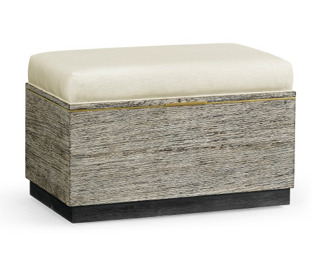 Geometric Dark French Oak Stool with Inside Storage on Wheels