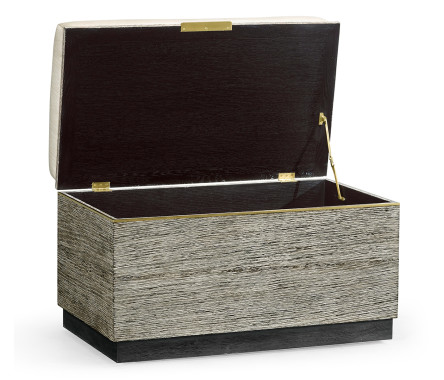 Geometric Dark French Oak Stool with Inside Storage on Wheels