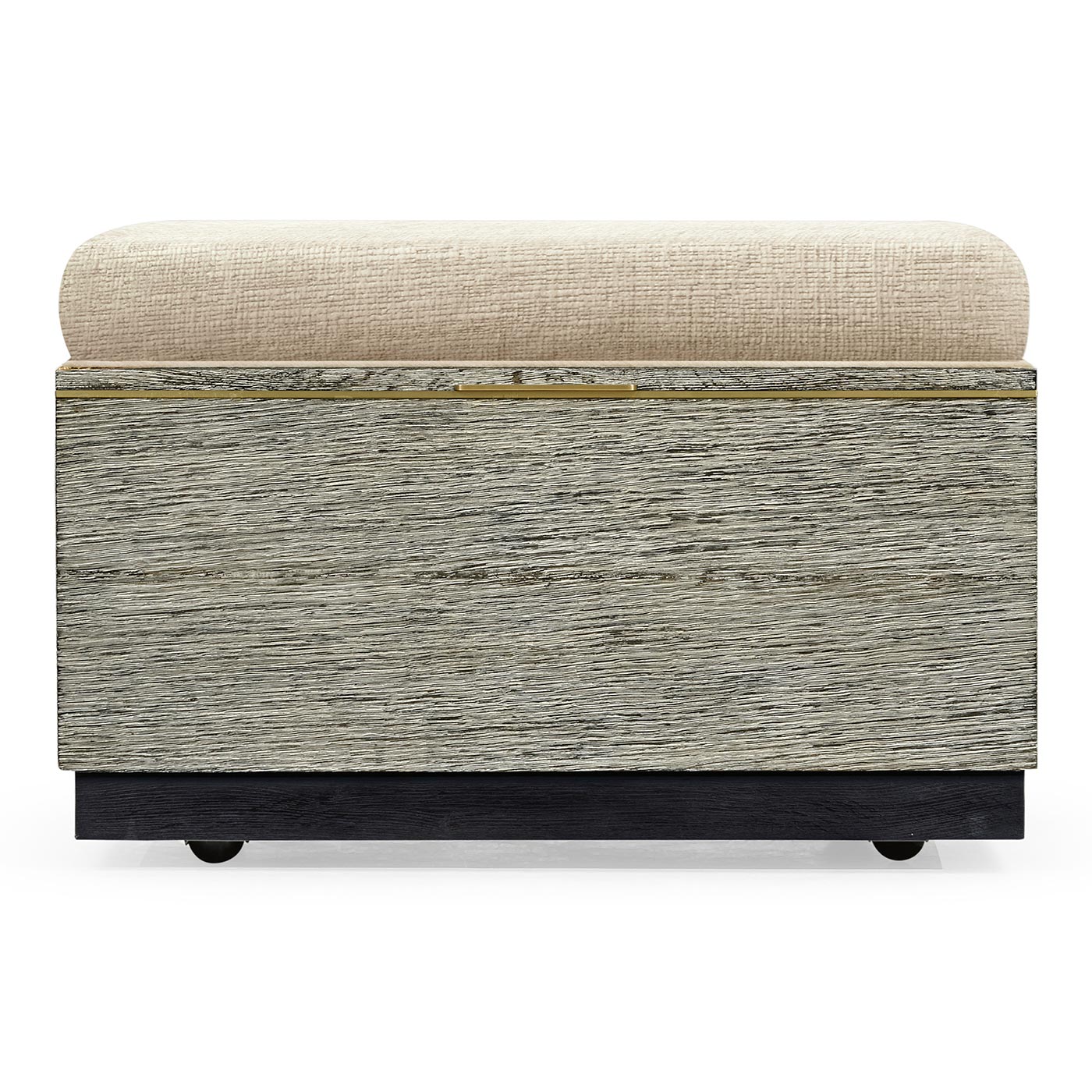 Geometric Dark French Oak Stool with Inside Storage on Wheels