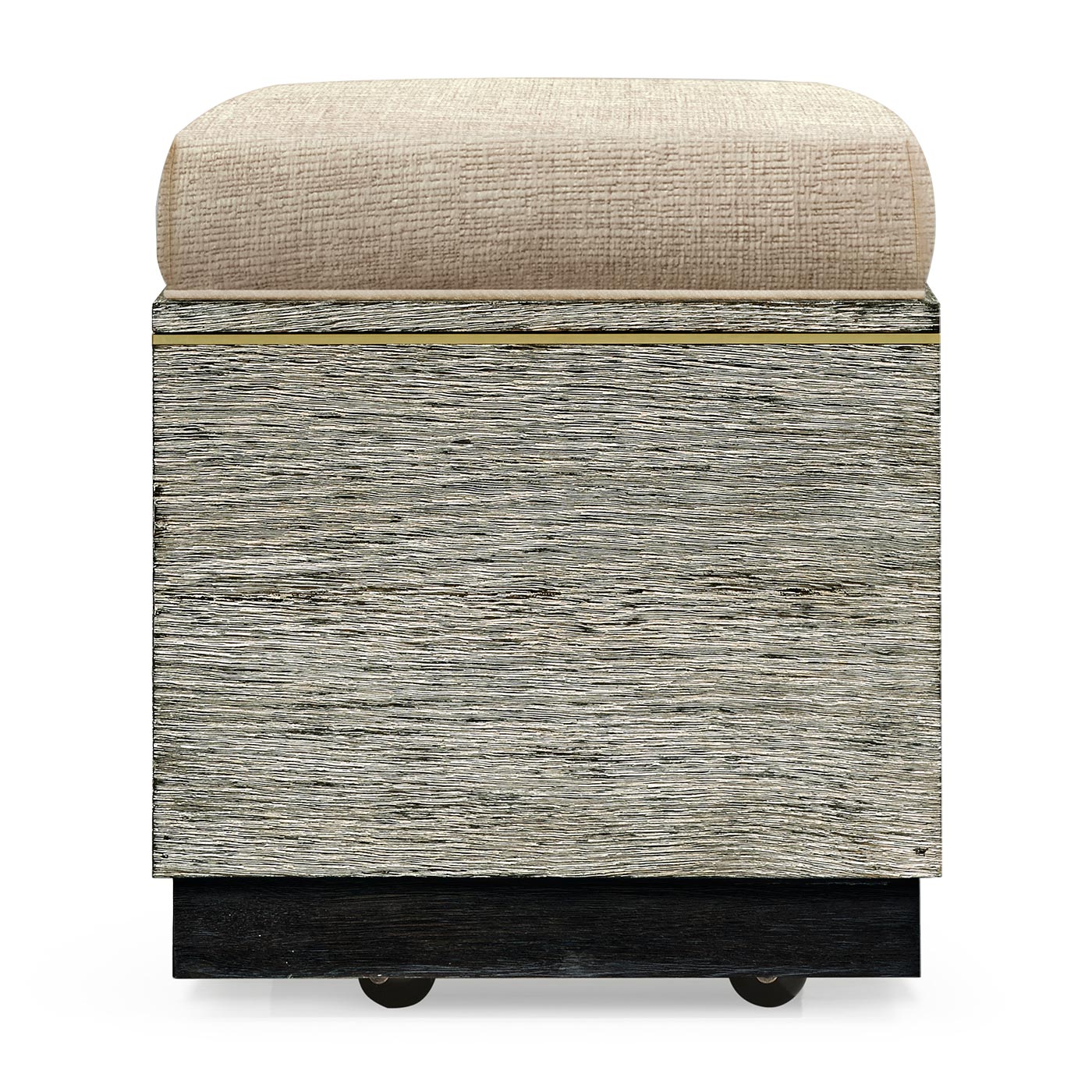 Geometric Dark French Oak Stool with Inside Storage on Wheels