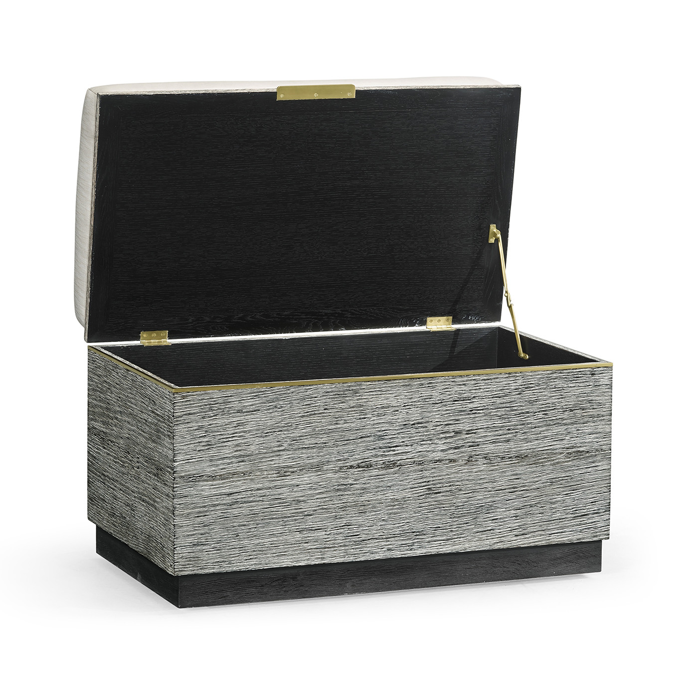 Geometric Dark French Oak Stool with Inside Storage on Wheels