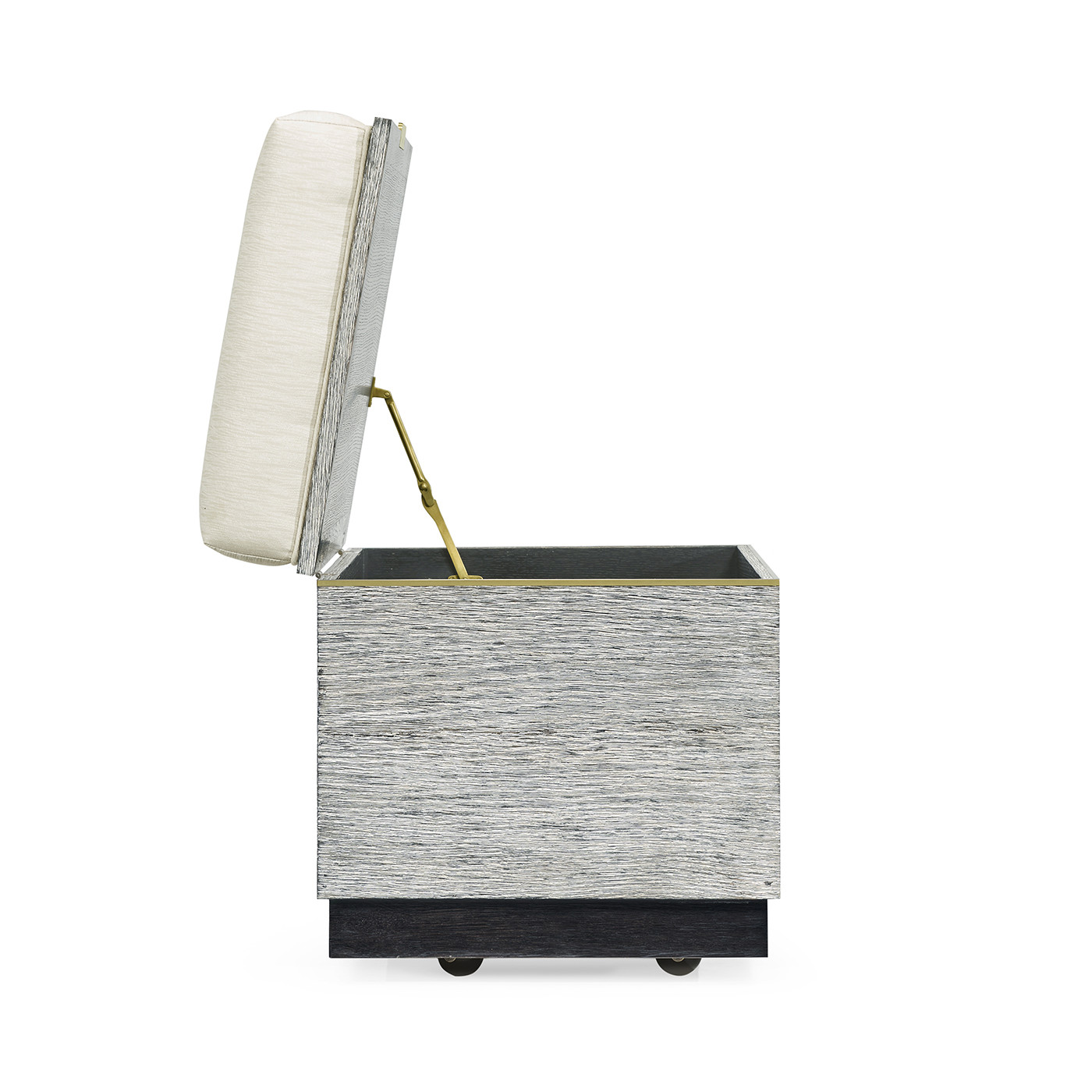 Geometric Light French Oak Stool with Inside Storage on Wheels