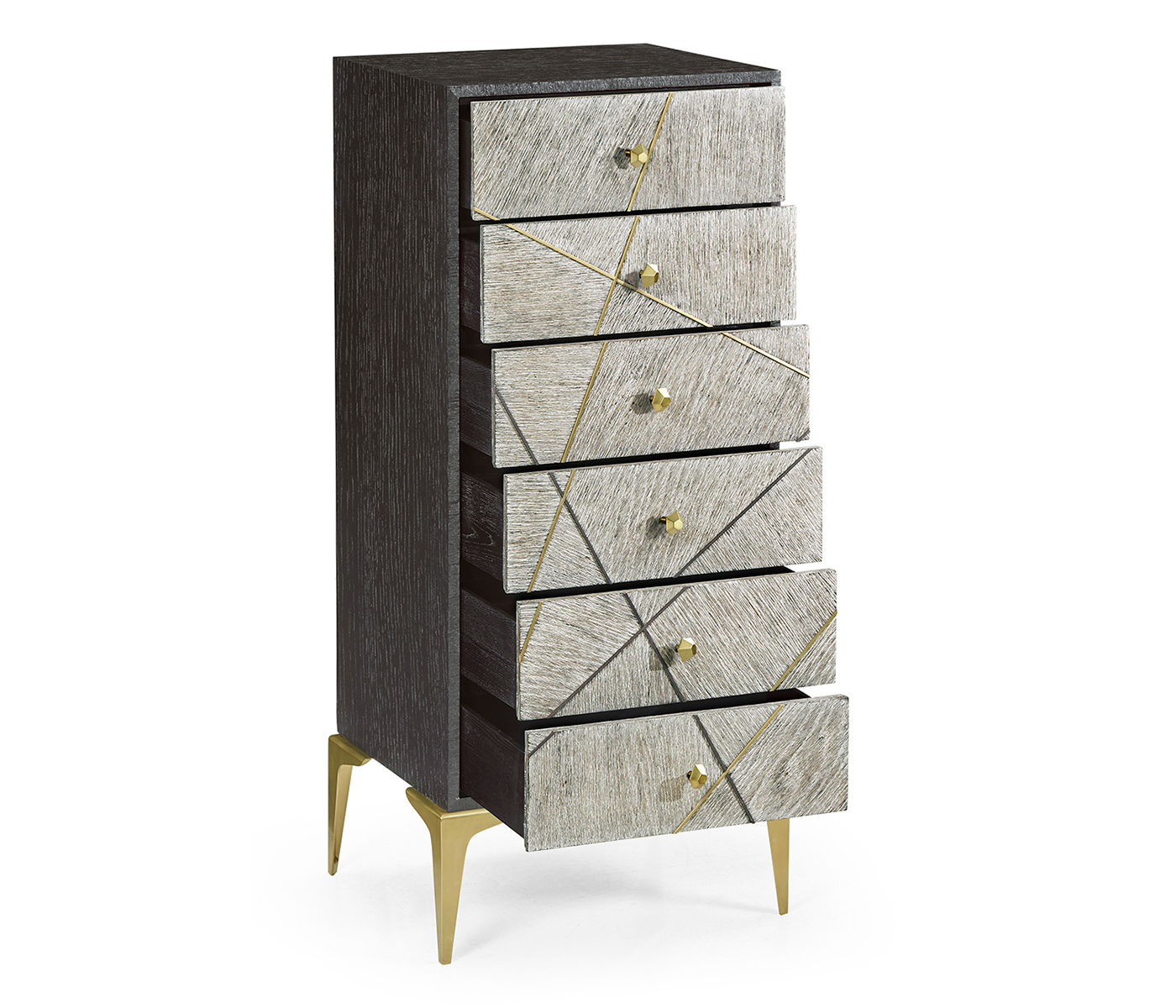 Geometric Tall Light French Oak Chest of Six Drawers