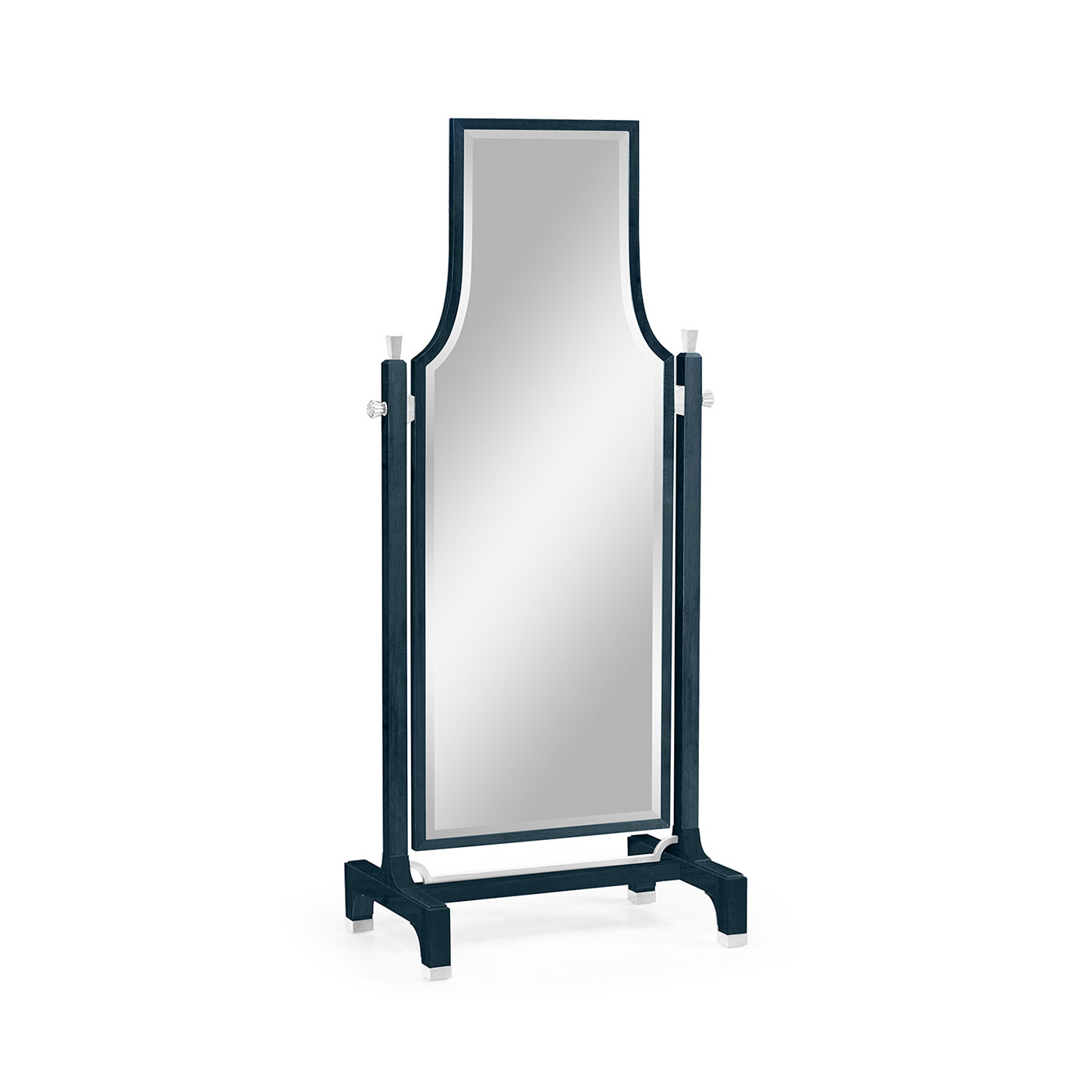 Curved Antique Blue Oak Floor Standing Mirror that Swivels