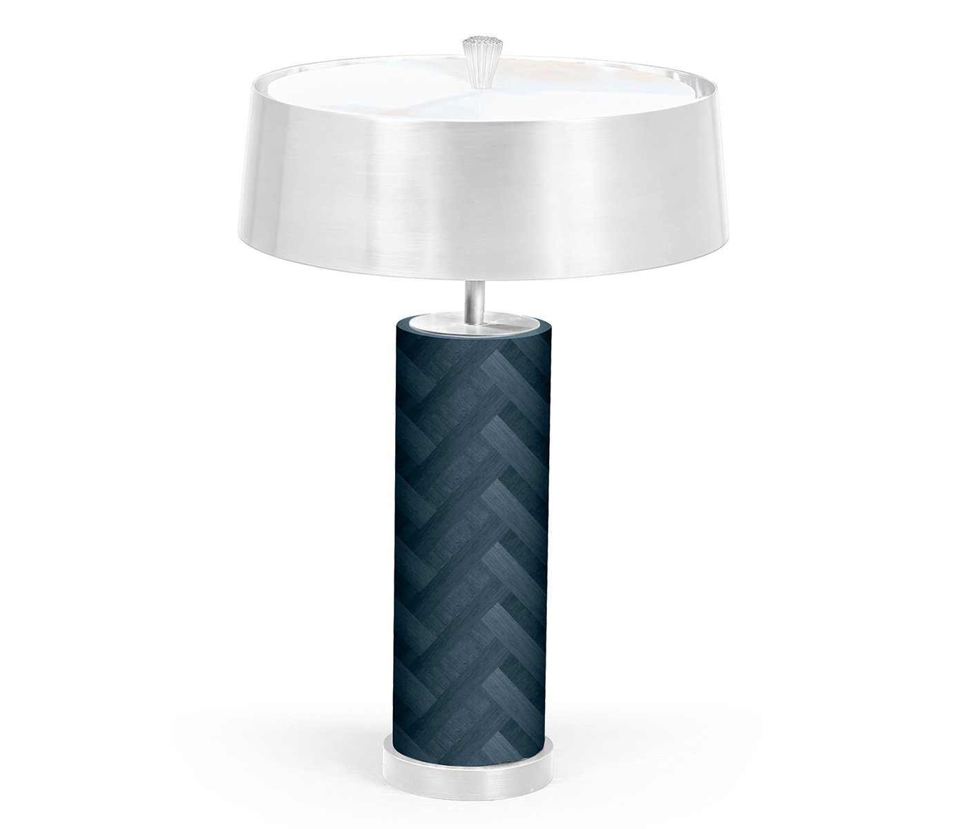 Circular Antique Blue Oak & Stainless Steel Table Lamp