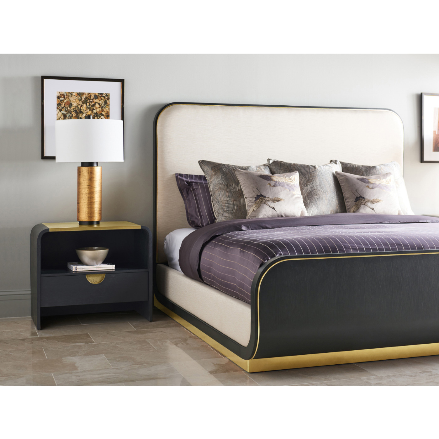 Fusion Curved Ebonised Oak UK Queen Bed