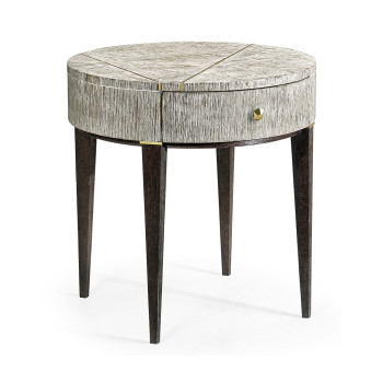 Geometric Circular Light French Oak End Table with Drawer