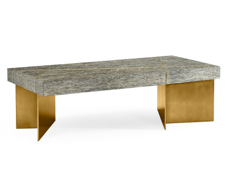 Geometric Rectangular Dark French Oak & Gilded Coffee Table