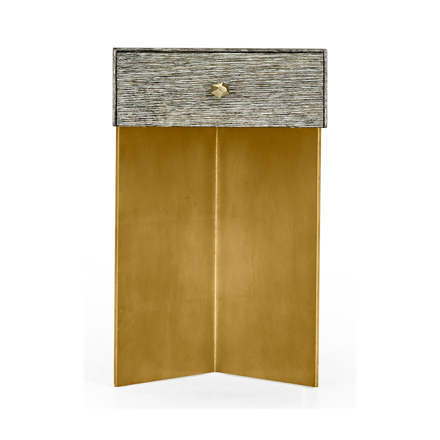 Geometric Rectangular Dark French Oak & Gilded End Table