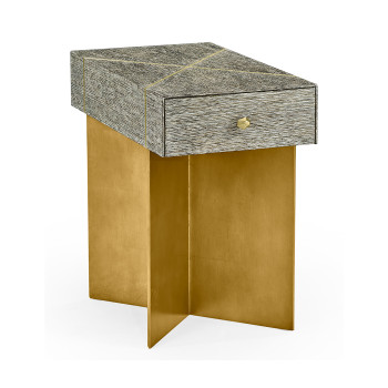 Geometric Rectangular Dark French Oak & Gilded End Table