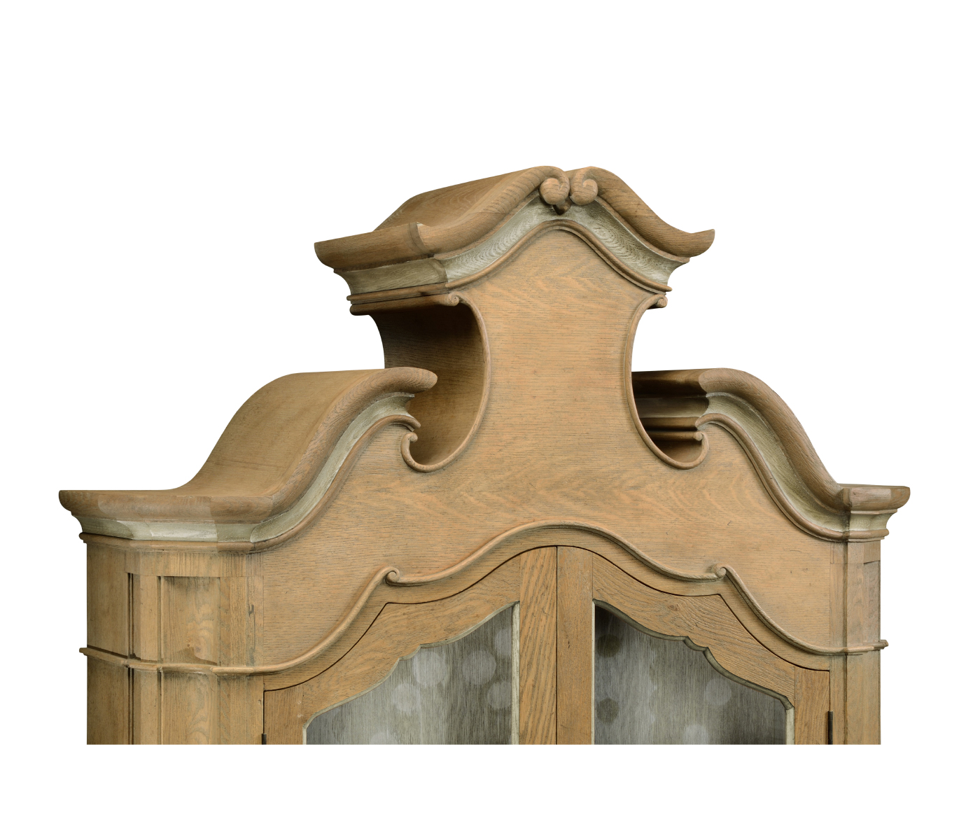 Oulton Vintage Oak Cabinet with Glass Doors & Wooden Shelves