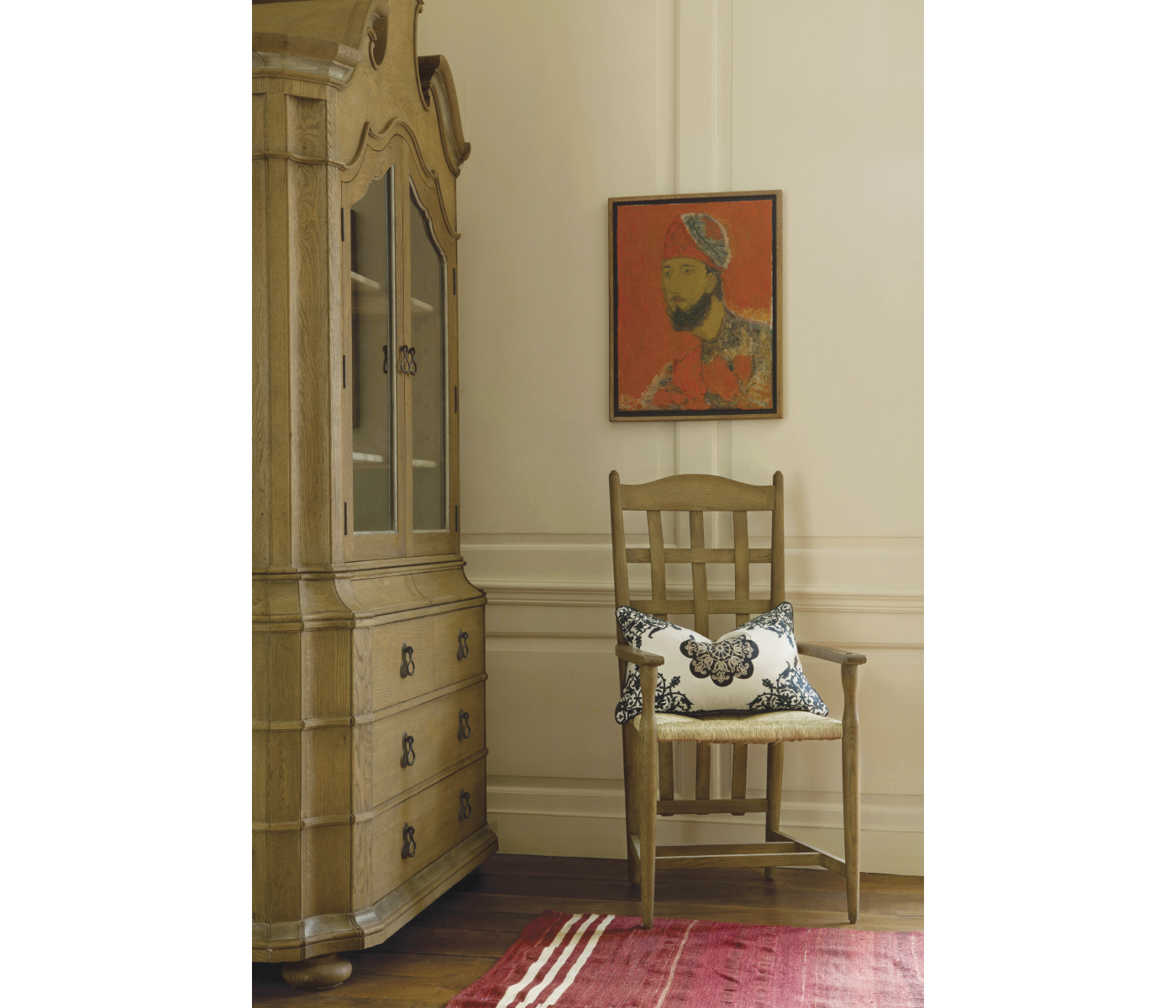Oulton Vintage Oak Cabinet with Glass Doors & Wooden Shelves