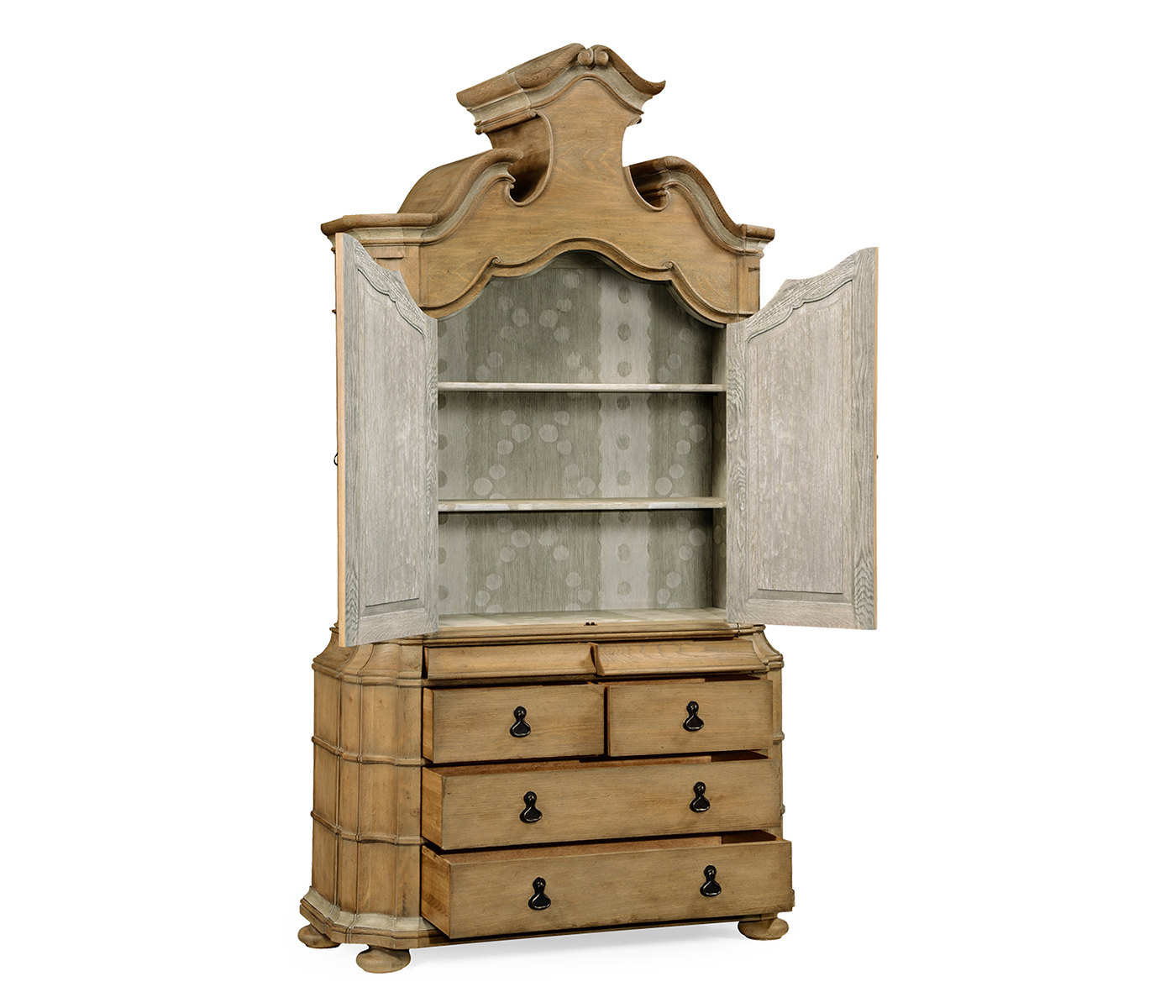 Oulton Vintage Oak Cabinet with Wooden Doors & Shelves