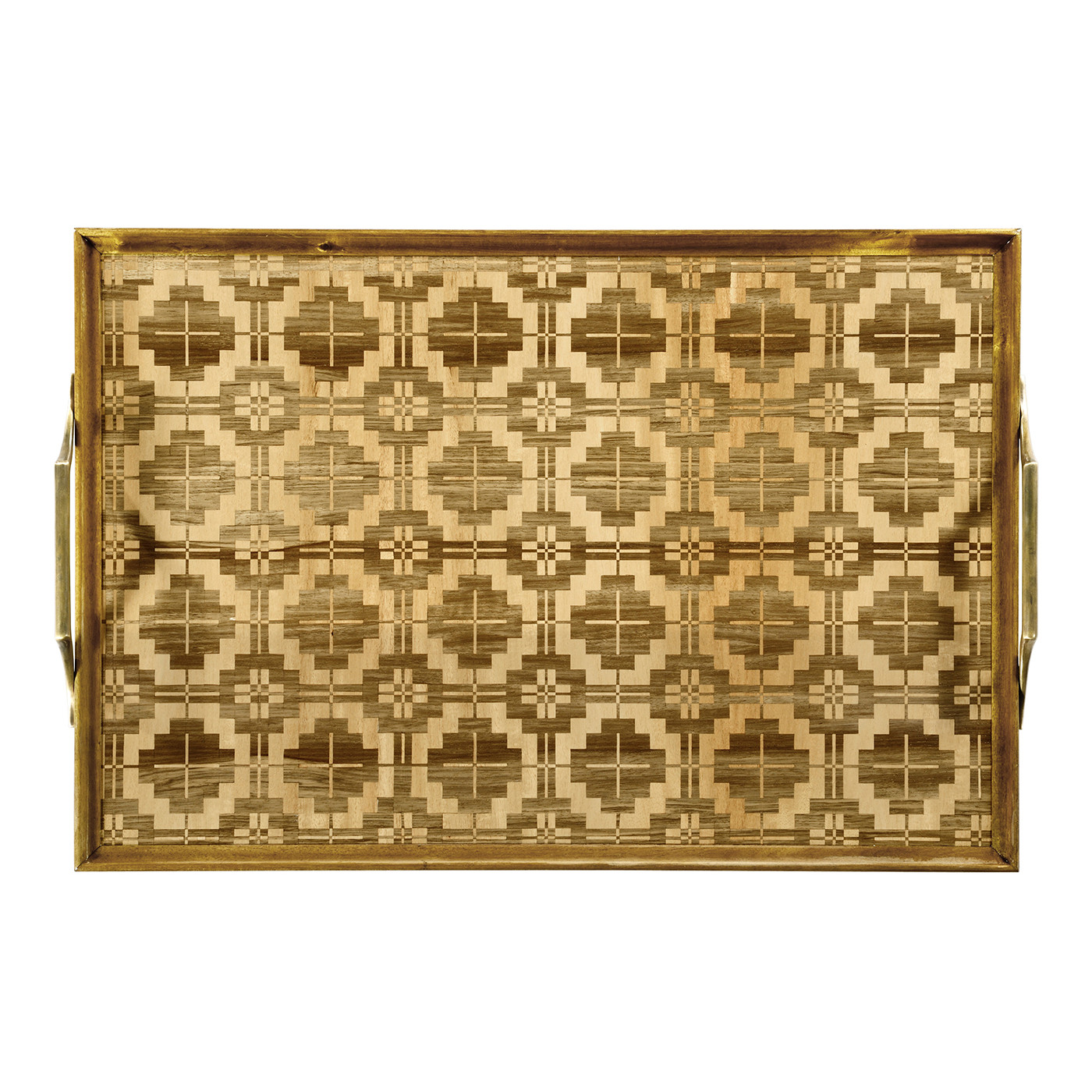 Rectangular Natural Acacia & Geometric Inlaid Tray