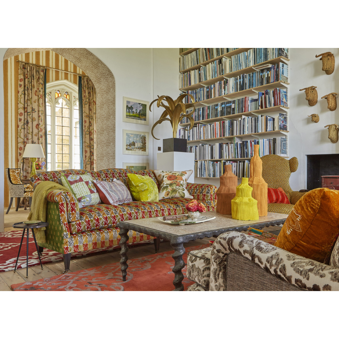 Karinta Antique Brass Coffee Table with Oyster Veneer Top