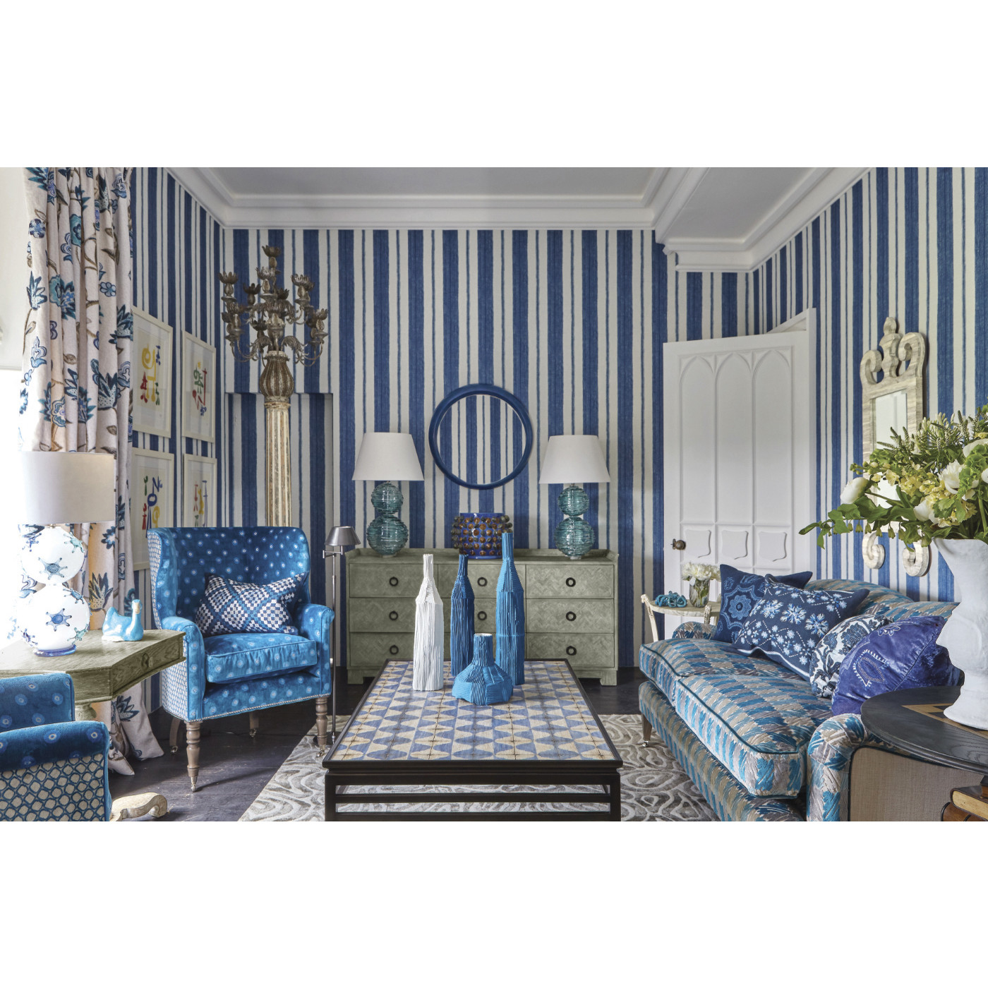 Haygrove White & Blue Marquetry Coffee Table