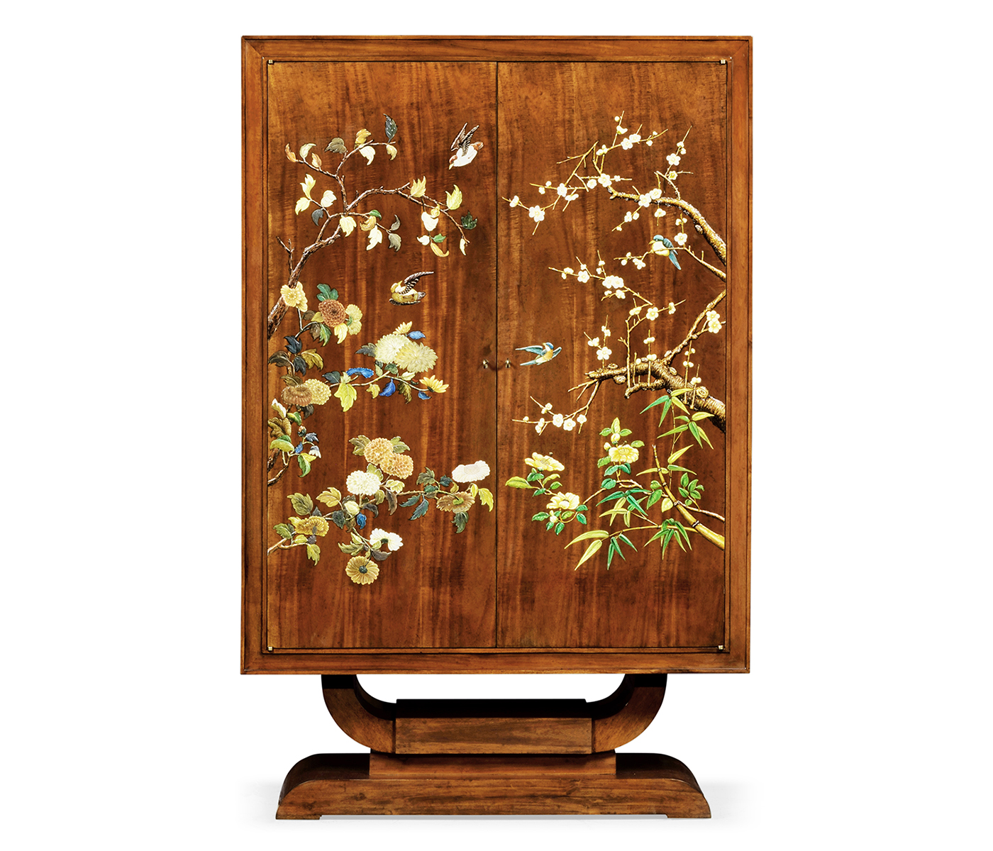 Art Deco Imperial Mahogany & Handpainted Left Salon Cabinet