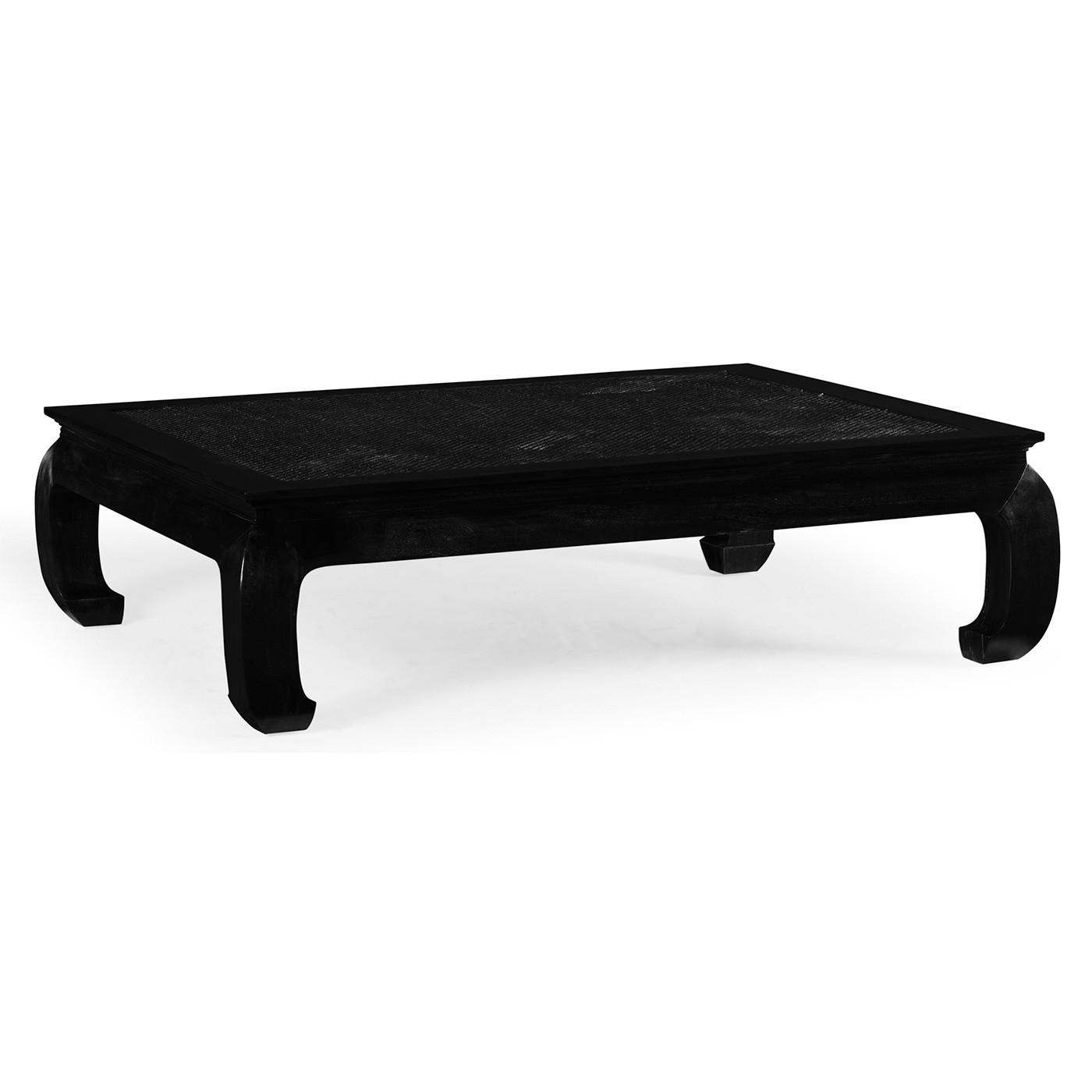 Rectangular Ming Ebonized Coffee Table with Ebonized Rattan Top