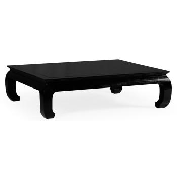 Rectangular Ming Ebonized Coffee Table with Black Glass Top