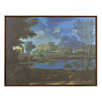 Coastland Baroque Style Landscape Painting with Walnut Frame