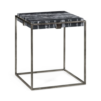 Square Iron End Table with a Black Marble Top