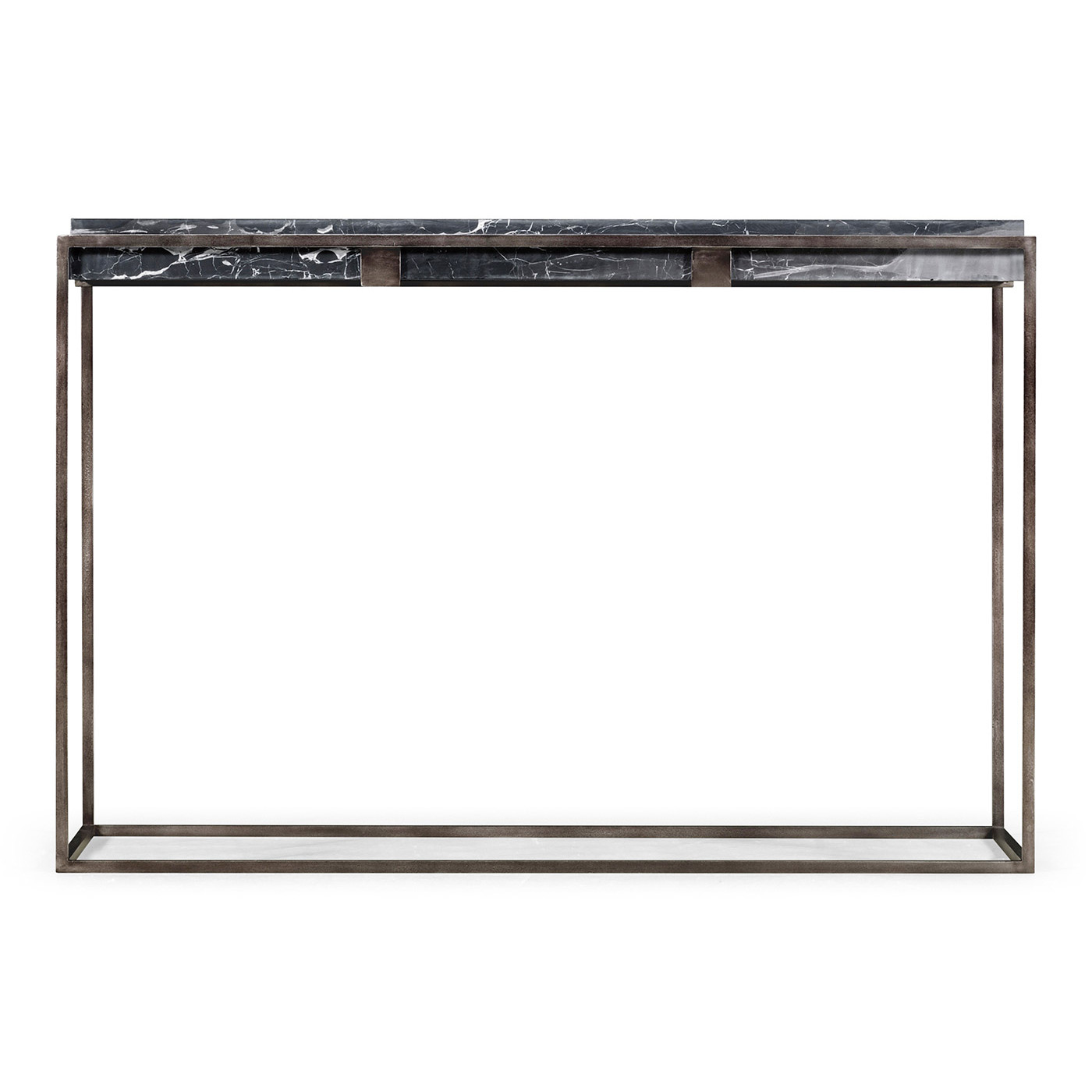 Rectangular Iron Console Table with a Black Marble Top
