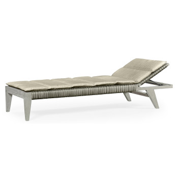 Cloudy Grey & Rattan Chaise Lounge with Cushion